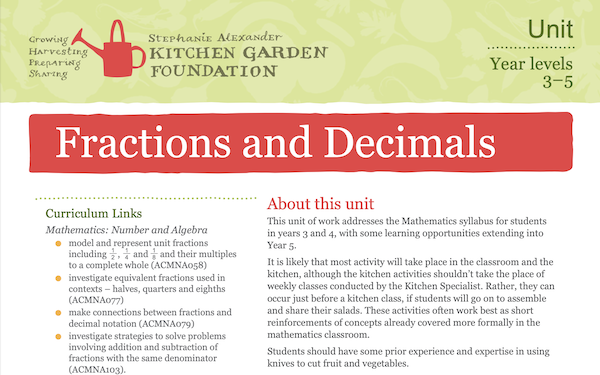 Screen grab of fractions and decimals learning page