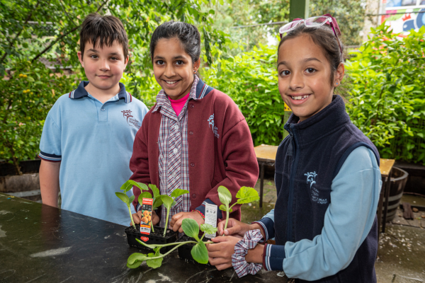 Three children in the garden