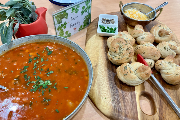 Soup and bread rolls